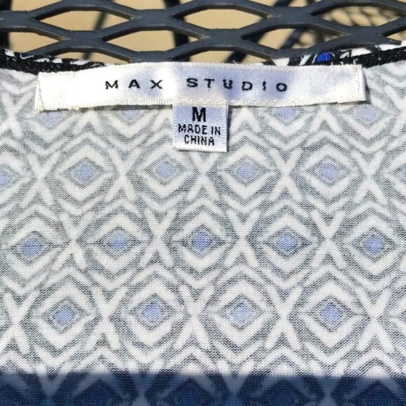Max Studio Black White Blue Sleeveless Printed V Neck Elastic Waist Top Size Med - Picture 11 of 15
